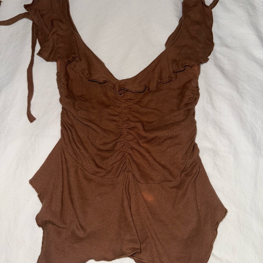 Brown Urban Outfitters Ruffle Butterfly Top
